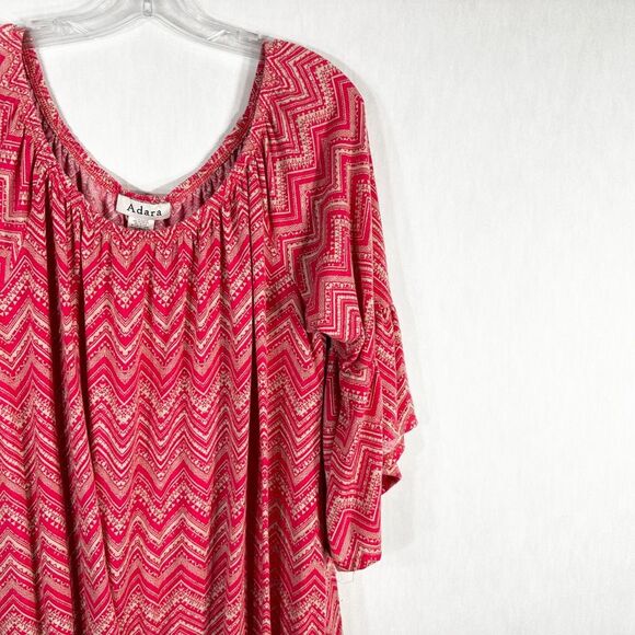 Adara Plus Size 3X Top Tunic Pink Tan Elastic Neck Crochet Lace Trim Stretch 737 - Picture 7 of 10